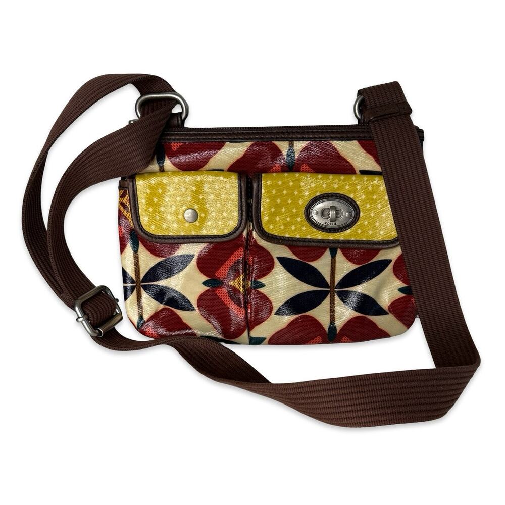 Fossil Retro Floral Crossbody Bag Mod 60s Print Coated Canvas Adjustable Strap - Picture 14 of 14